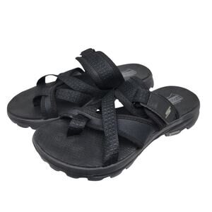 Skechers Sandals Womens 7 Black Performance On the Go Strappy Hoop Loop Goga Mat
